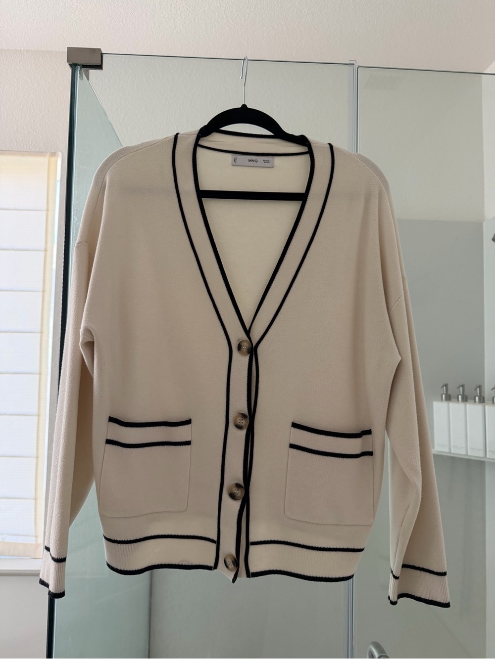 Mango Cream Cardigan with Black Piping